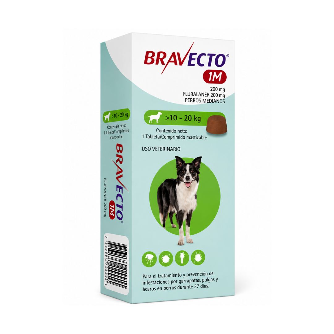 bravecto1m 10-20k Bravecto 1M –10-20kg – Tabletas antipulgas para perros - Imagen 1